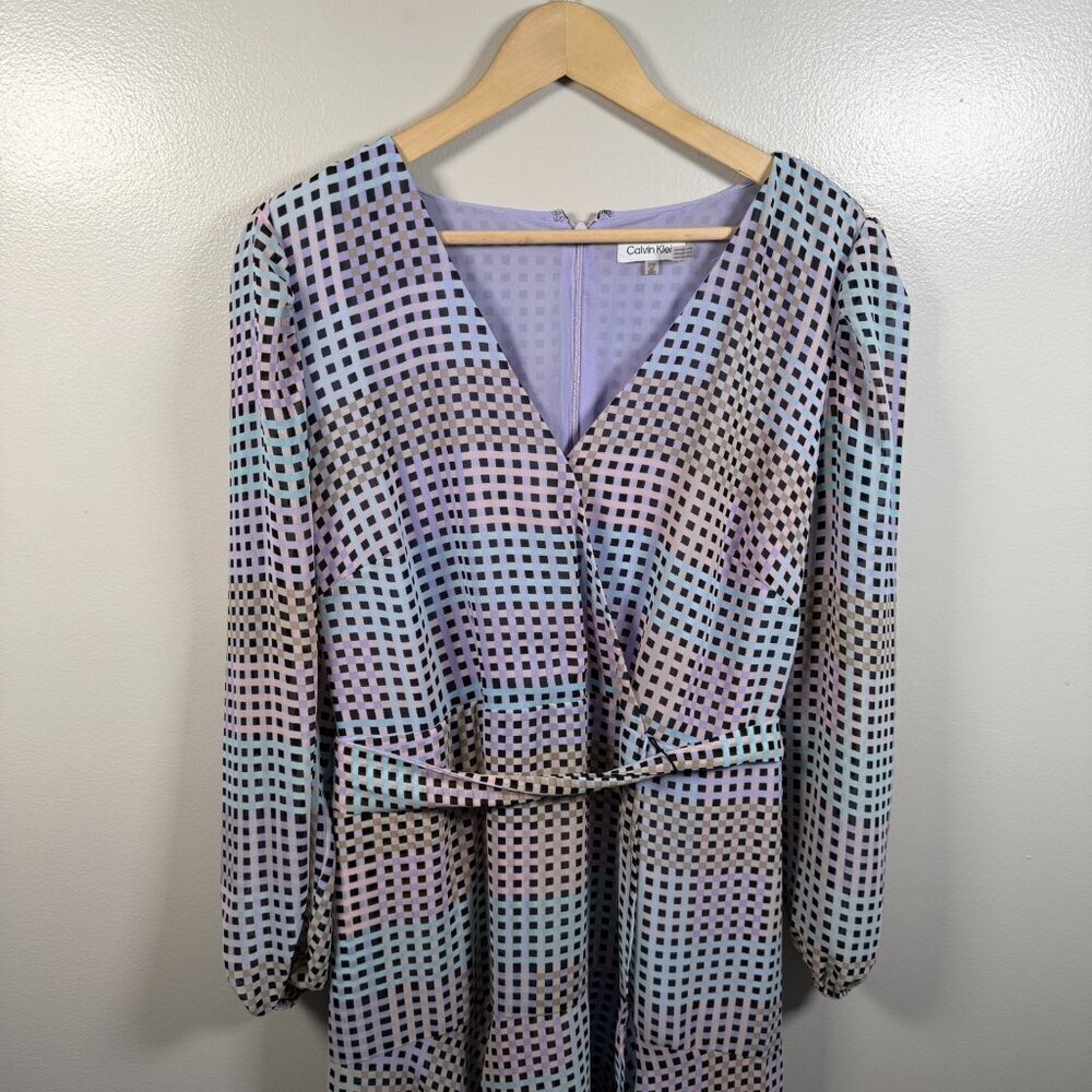 Calvin Klein Geometric Faux Wrap Dress Size 16W Purple Chiffon Career Church - Picture 5 of 15